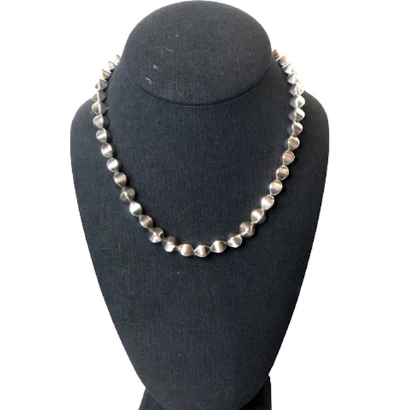 VINTAGE Sterling Silver Art Deco Beaded Modern Necklace - Picture 2 of 16